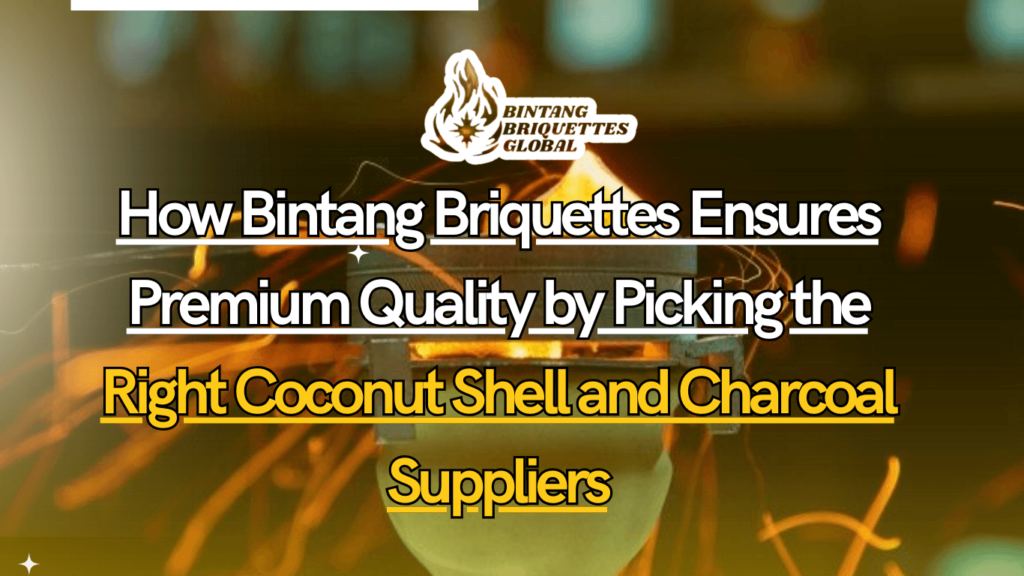 High-quality coconut shell charcoal being selected and processed at Bintang Briquettes' production facility.