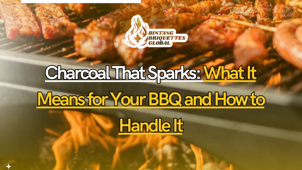 Charcoal sparking on BBQ grill, symbolizing the importance of managing heat during grilling.
