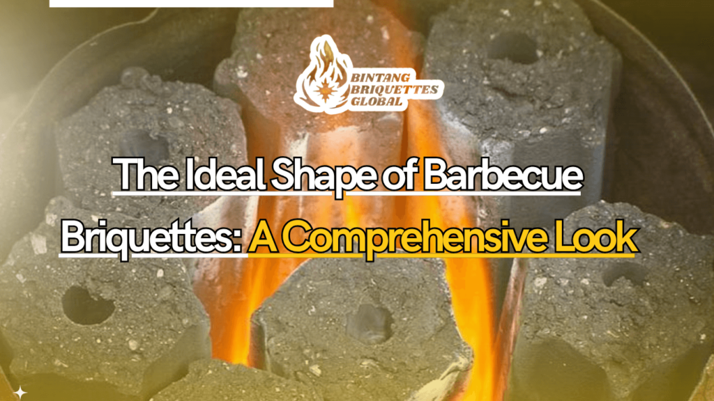 Close-up of various shapes of barbecue briquettes including pillow, hexagonal, and cube shapes arranged on a grill.