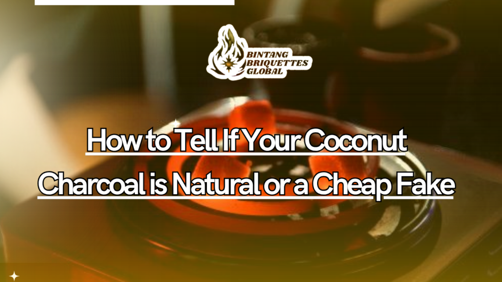 Close-up comparison of natural coconut charcoal vs fake charcoal briquettes for shisha