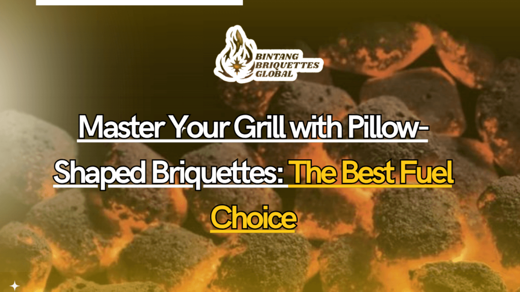 Close-up image of pillow-shaped charcoal briquettes arranged in a grill