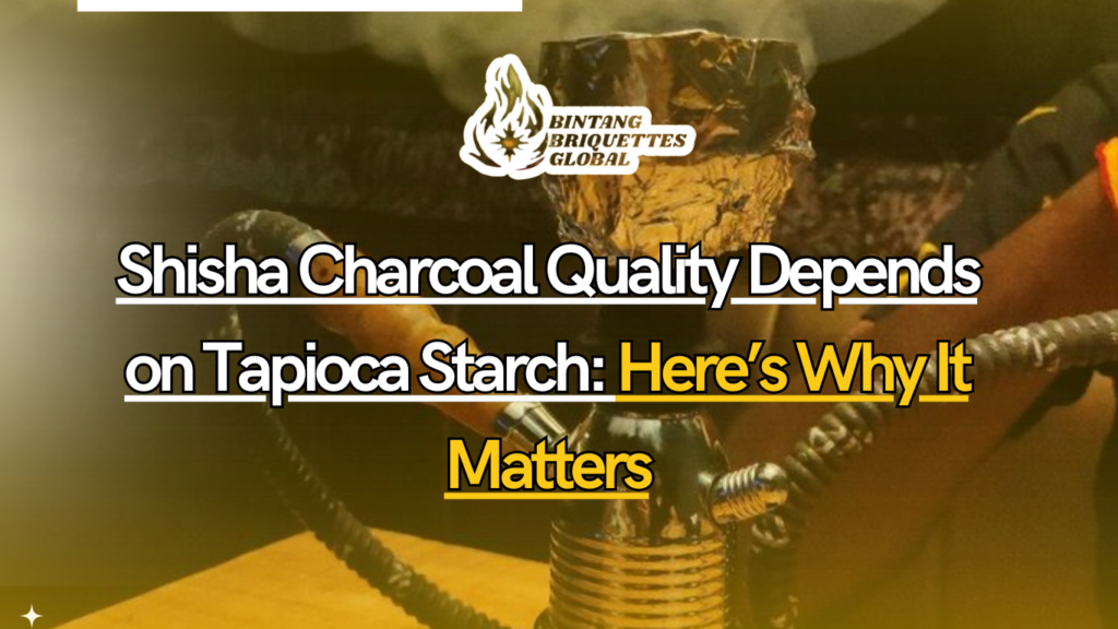 Close-up of premium coconut shell charcoal briquettes bonded with tapioca starch