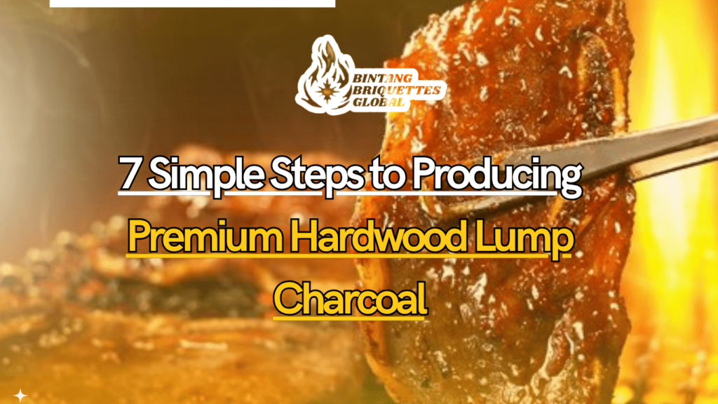 Chiseled hardwood logs arranged next to glossy black chunks of premium hardwood lump charcoal