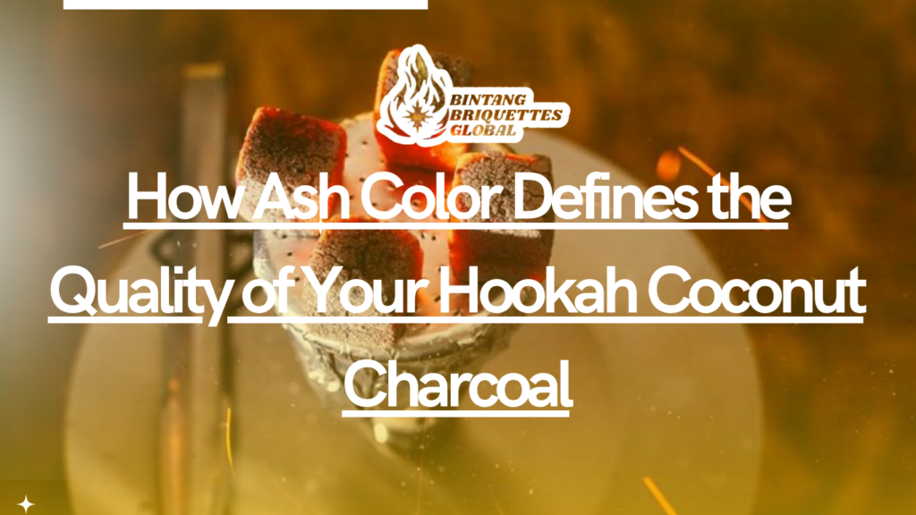 White ash produced from premium coconut shell charcoal briquettes