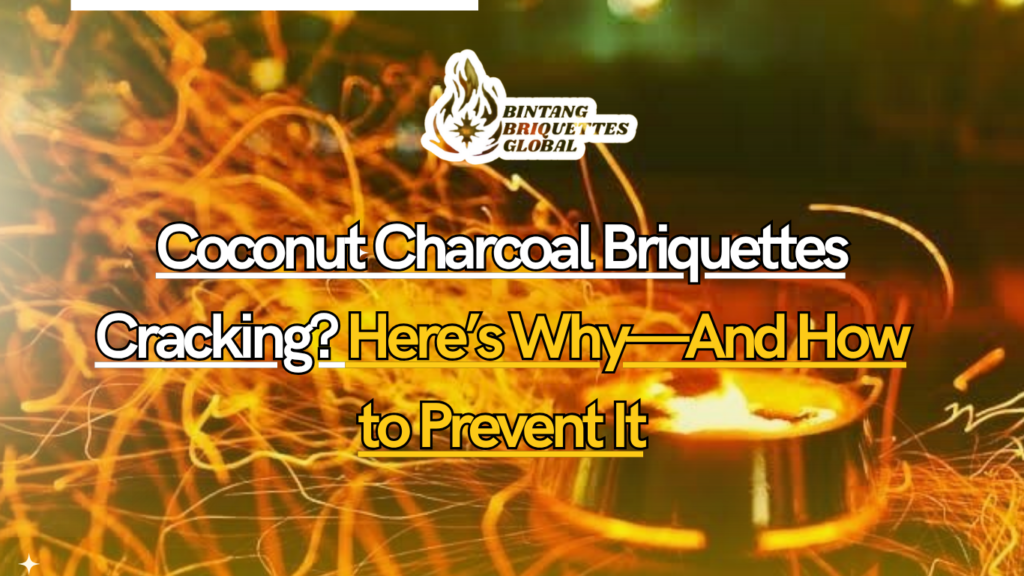 Image showing cracked coconut charcoal briquettes with smoke rising