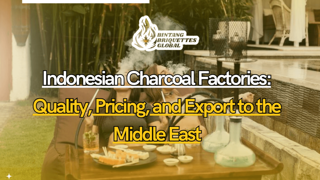 Workers operating a modern Indonesian charcoal factory for Middle East export