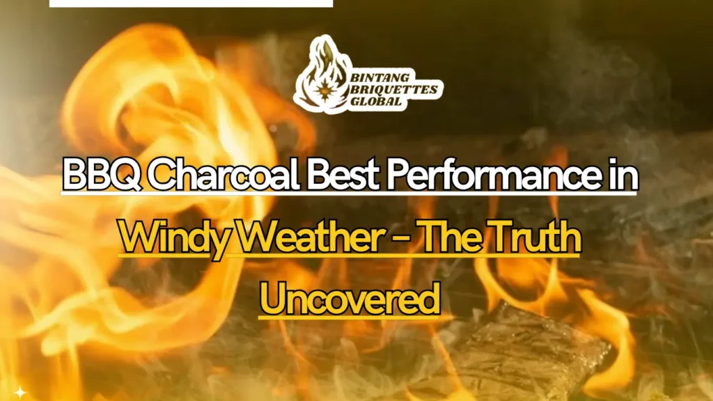 High-performance BBQ charcoal briquettes burning steadily in windy outdoor conditions
