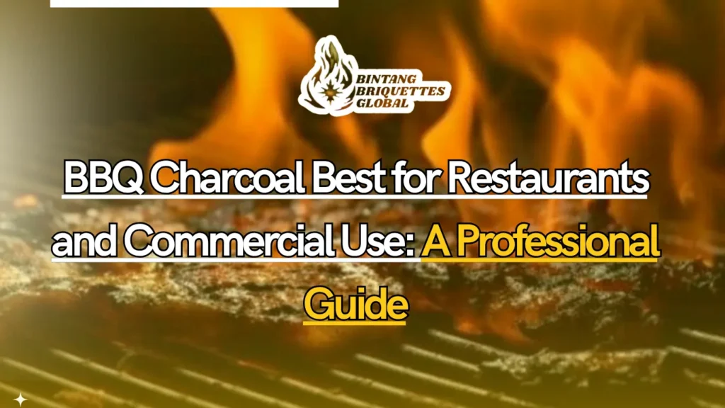 Premium coconut shell charcoal briquettes burning on a professional commercial grill