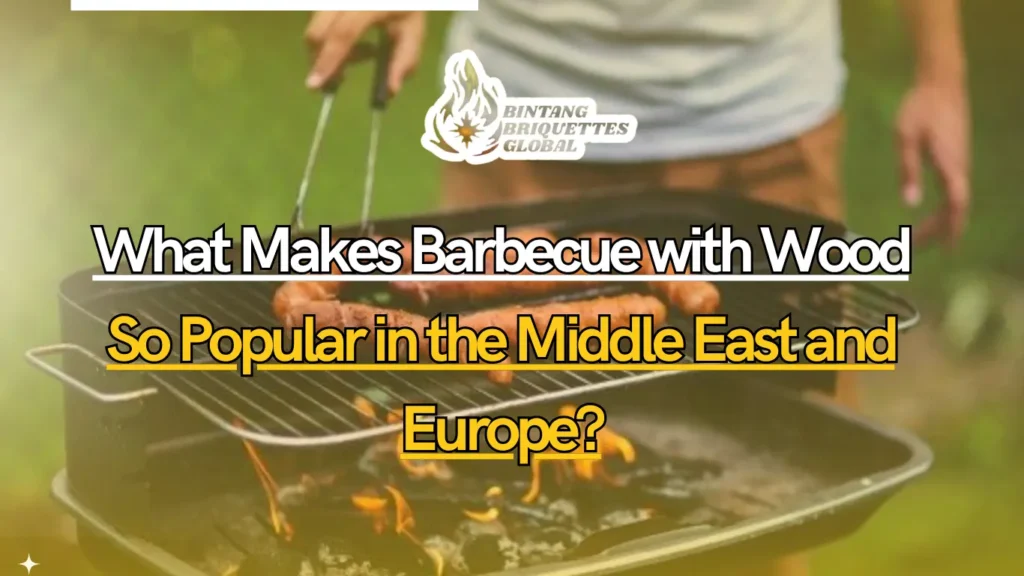 Barbecue with wood in the Middle East and Europe showing traditional kebabs grilled over natural charcoal
