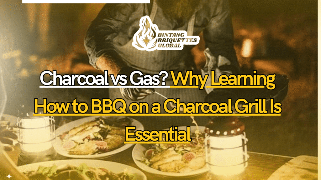 A side-by-side grill setup showing charcoal flames on one side and gas burners on the other, representing the charcoal vs gas debate.