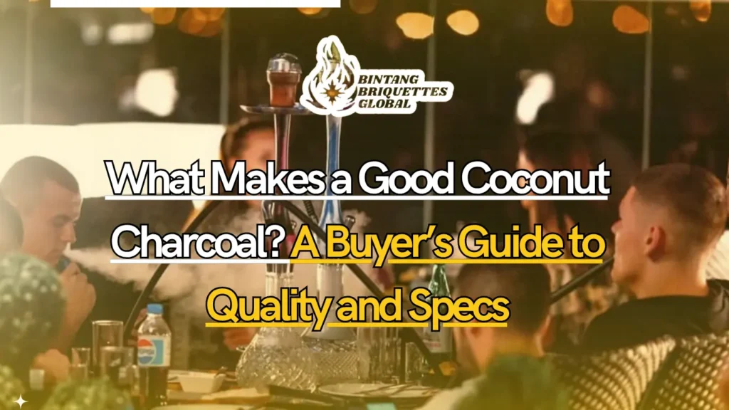 Hand holding high-quality coconut charcoal briquettes with clean edges and dense texture