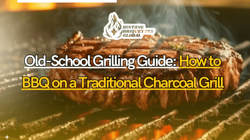 Preparing a traditional charcoal grill with evenly spread hot coals for BBQ