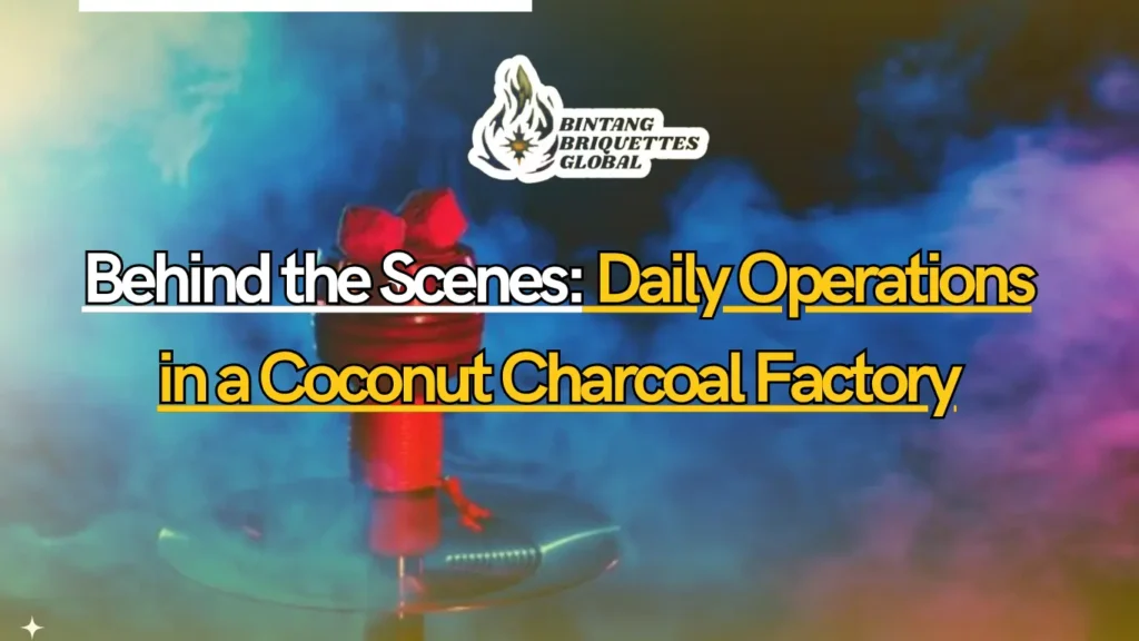 Coconut charcoal factory workers loading coconut shells for carbonization