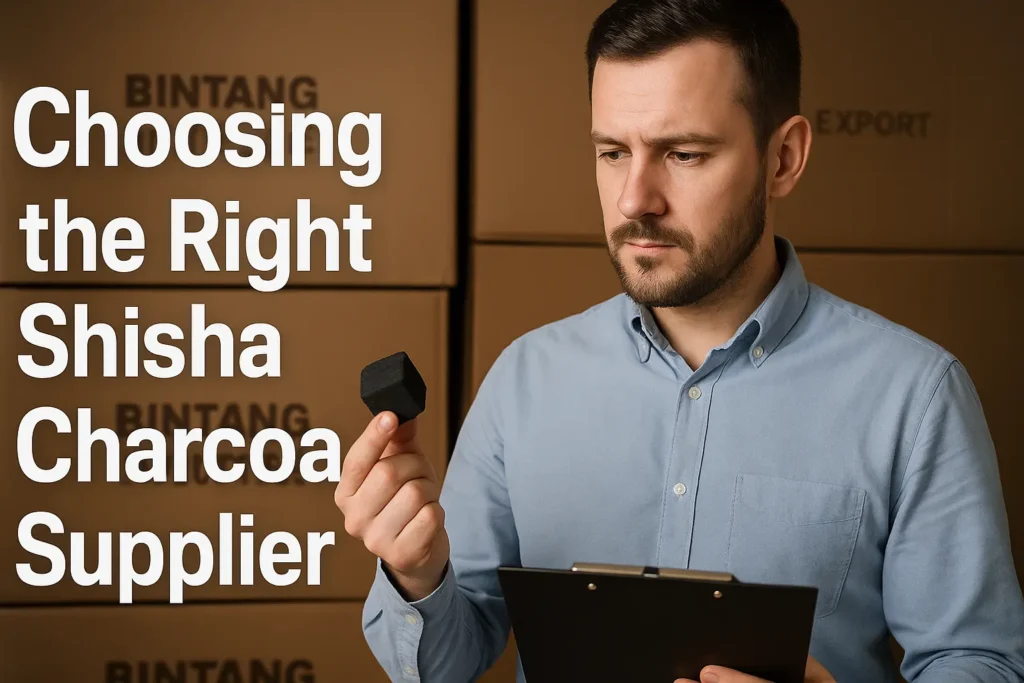 An international buyer evaluating high-quality coconut shell charcoal before export to guarantee a smooth and clean shisha experience.