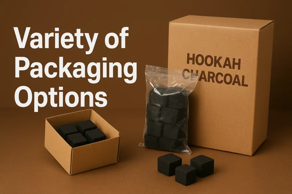 “A factory packaging line showing how coconut charcoal briquettes are carefully sealed in multiple layers for export safety