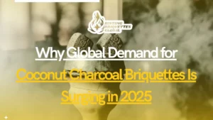 High-quality coconut charcoal briquettes exported from Indonesia showing global demand growth in 2025.