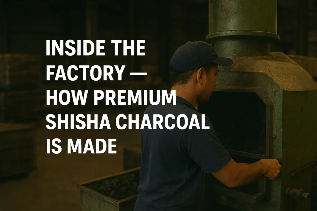 A detailed look inside a production facility showing the carbonization, mixing, and pressing process that create premium charcoal.