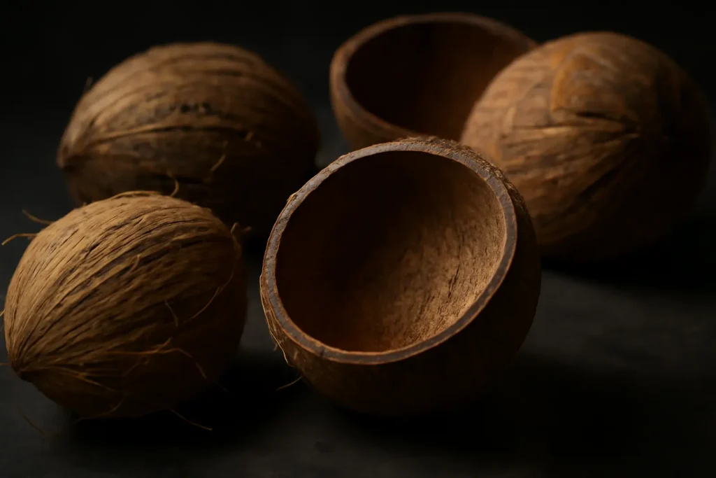 A graphic showing the shift from traditional charcoal to modern Coconut Shell Shisha Charcoal, emphasizing purity, long burn, and performance improvements by Bintang Briquettes.