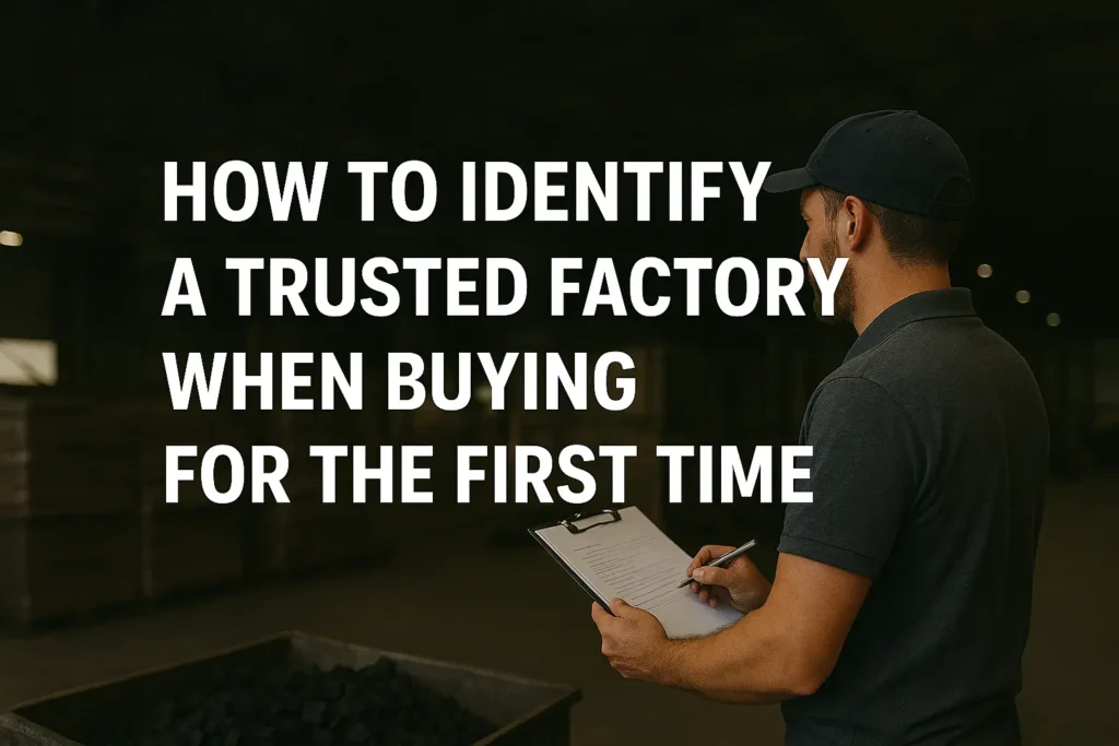 A buyer visiting a verified charcoal factory for inspection, representing transparency, trust, and partnership in international trade