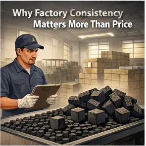 Consistent production standards ensure stable heat, uniform briquettes, and reliable performance—making factory consistency more important than price alone.